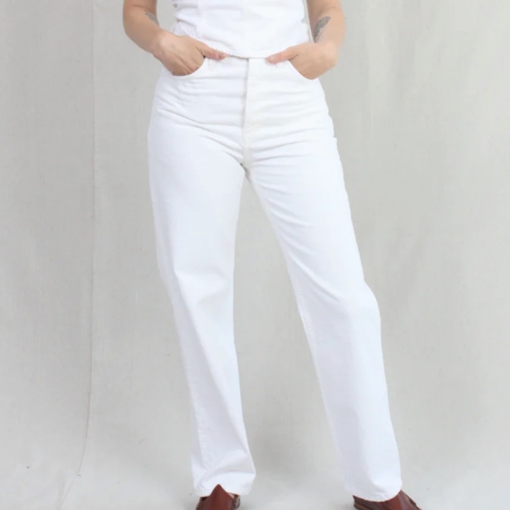 NWT Mara Hoffman Georgina white wide Straight Leg Jeans Size 10-12 - Picture 2 of 13